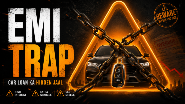 EMI trap warning illustration showing car finance risk in India