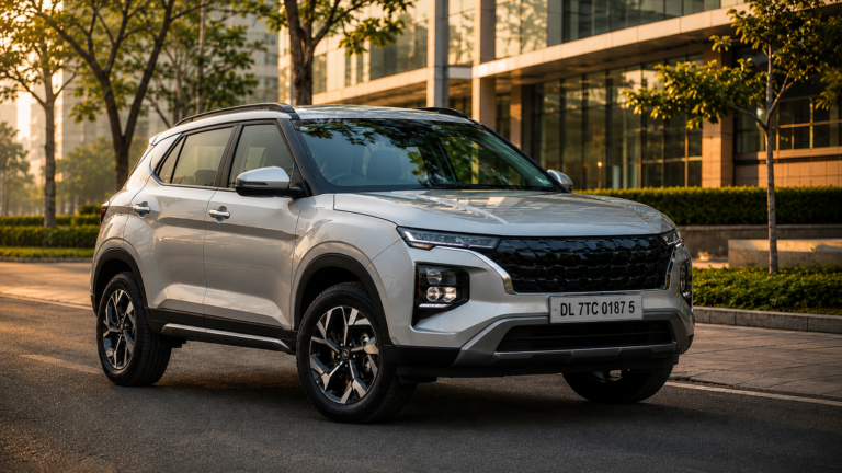 Maruti Brezza Facelift 2026 compact SUV parked on city street